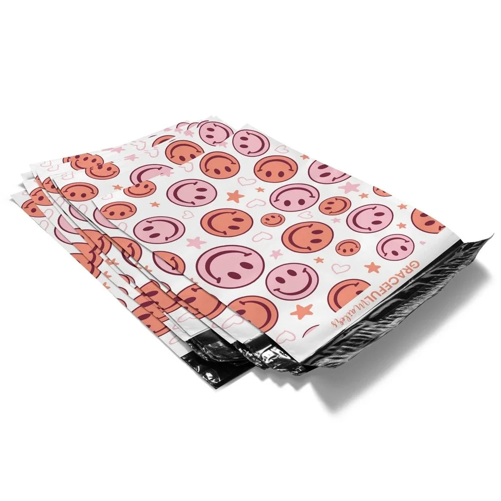 Pink Smiley Face Poly Mailers 10x13 Inch‎ 100 Pack Shipping Supplies Happy Face